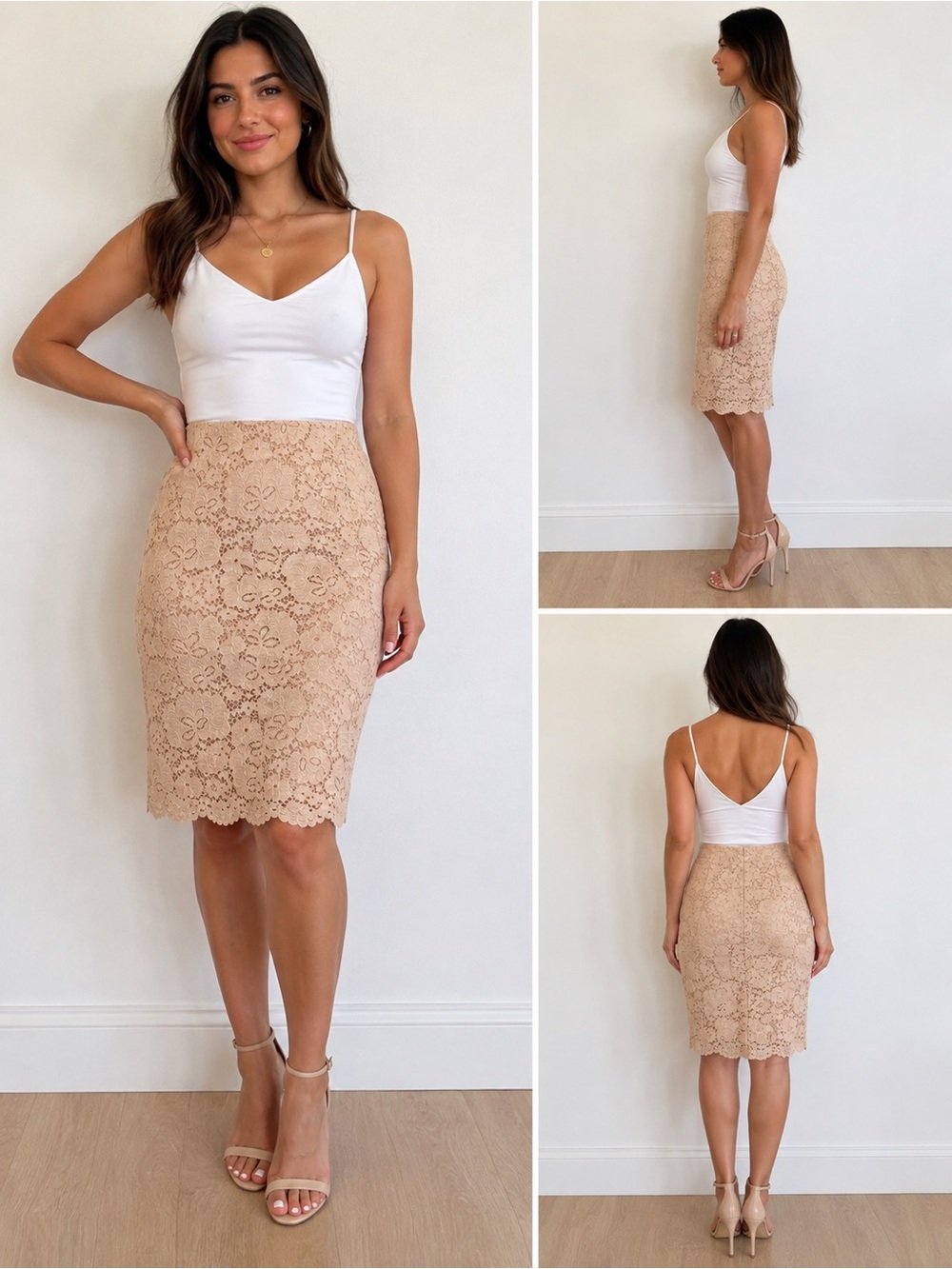 Adrianna Papell-sz Small-Nude Lace Pencil Skirt with Stretch!!